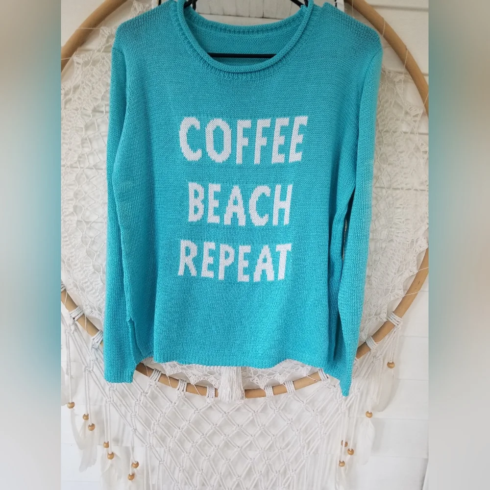 Bright Coffee Beach Repeat Top Size Juniors Medium - Picture 1 of 4